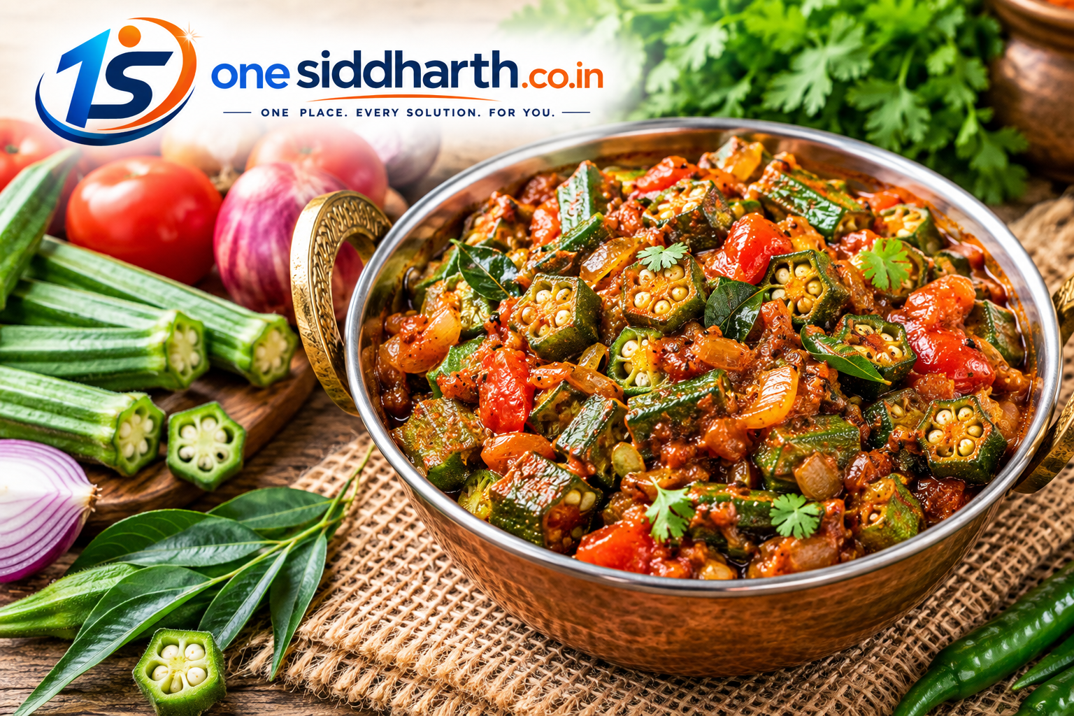 Bhindi tomato masala curry with fresh okra and tomatoes