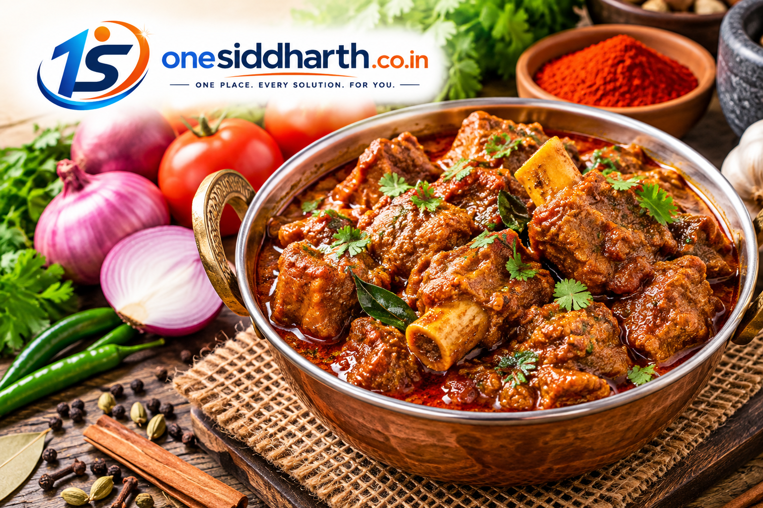Andhra style spicy mutton curry with onions and tomatoes