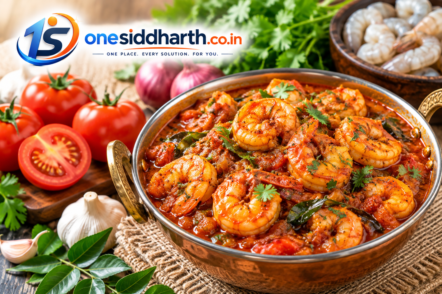 Village style prawns curry with tomatoes and spices