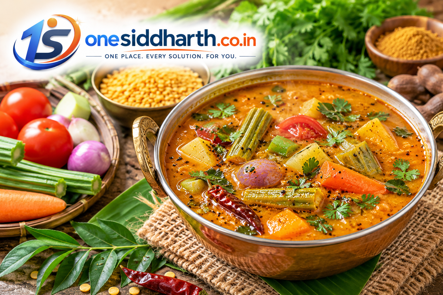 Andhra style sambar with vegetables and toor dal